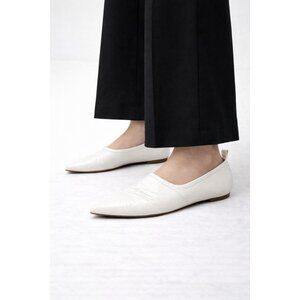 Tibi White Leather Pointed Toe Flats Women’s EU 38 Slip On Made in Italy